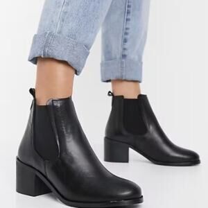 Asos Depp Block‎ Heel Chelsea Boot Leather 40 9 Black